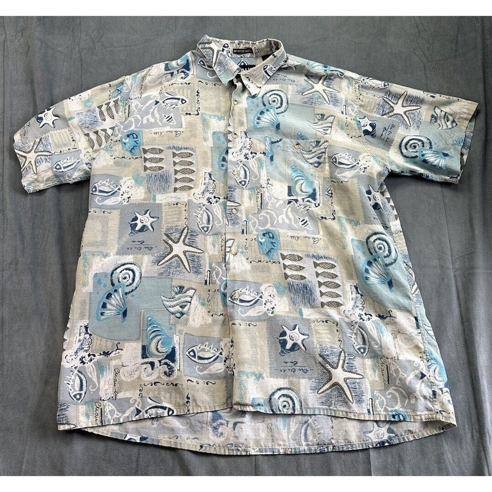 Cavalini Tropical Shirt Mens XXL Blue White Outdoors Button Ocean Silk Cotton
